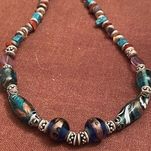 Vintage VIDA JEWELS lamp work beads and natural gemstone necklace